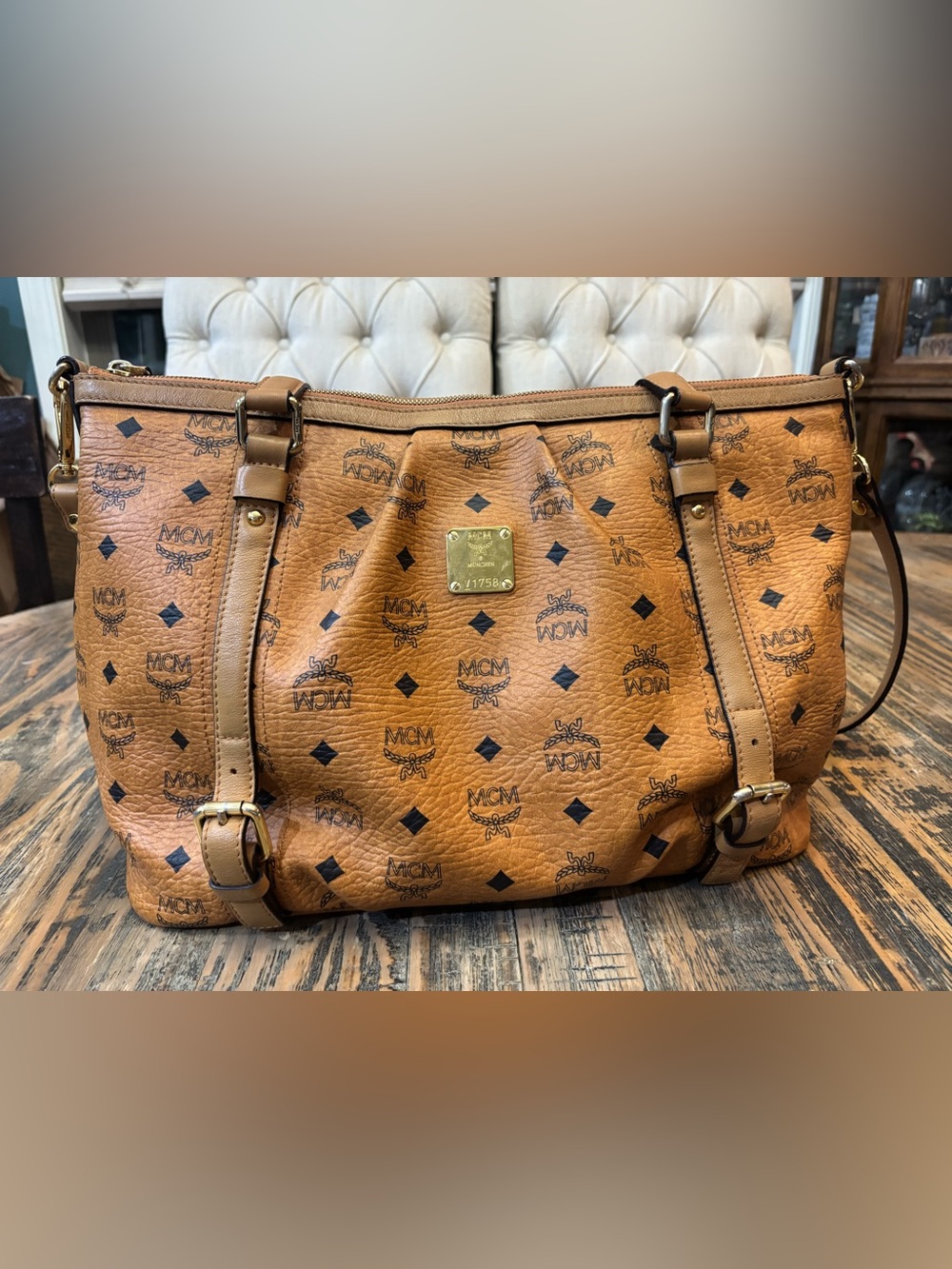 MCM Vintage Visetos Leather Tote